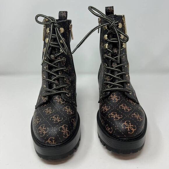 Guess Women's GW Fearne Combat Boots Size 9.5  Black & Gold Chunky Sole - Picture 4 of 15